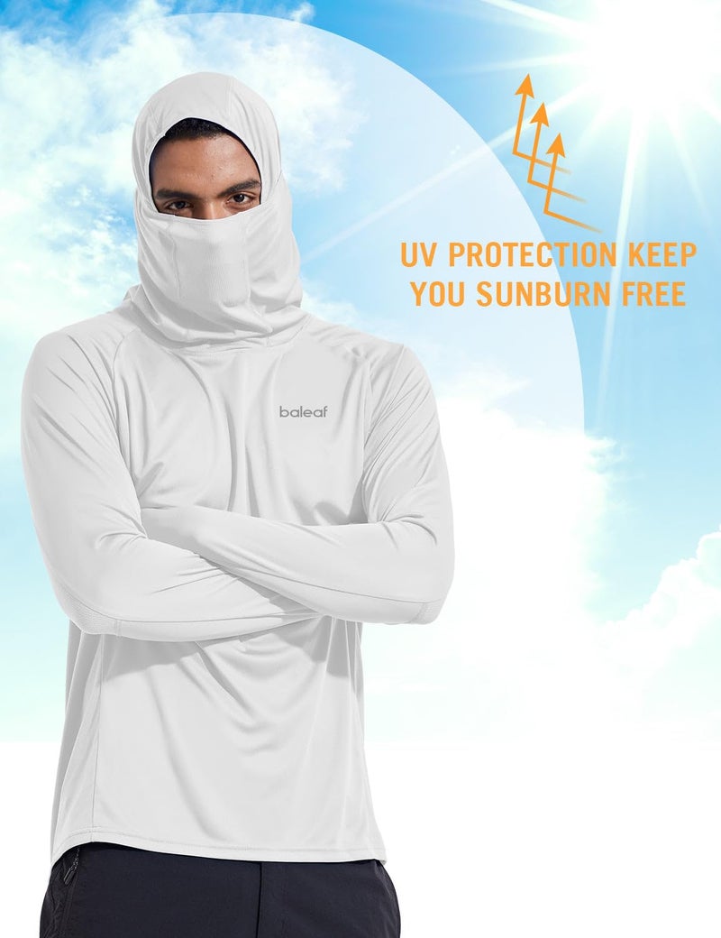 baleaf Men's Sun Protection Hoodie Shirt UPF 50+ Long Sleeve UV SPF T-Shirts with Mask Rash Guard Fishing Lightweight White Size L - Image 4
