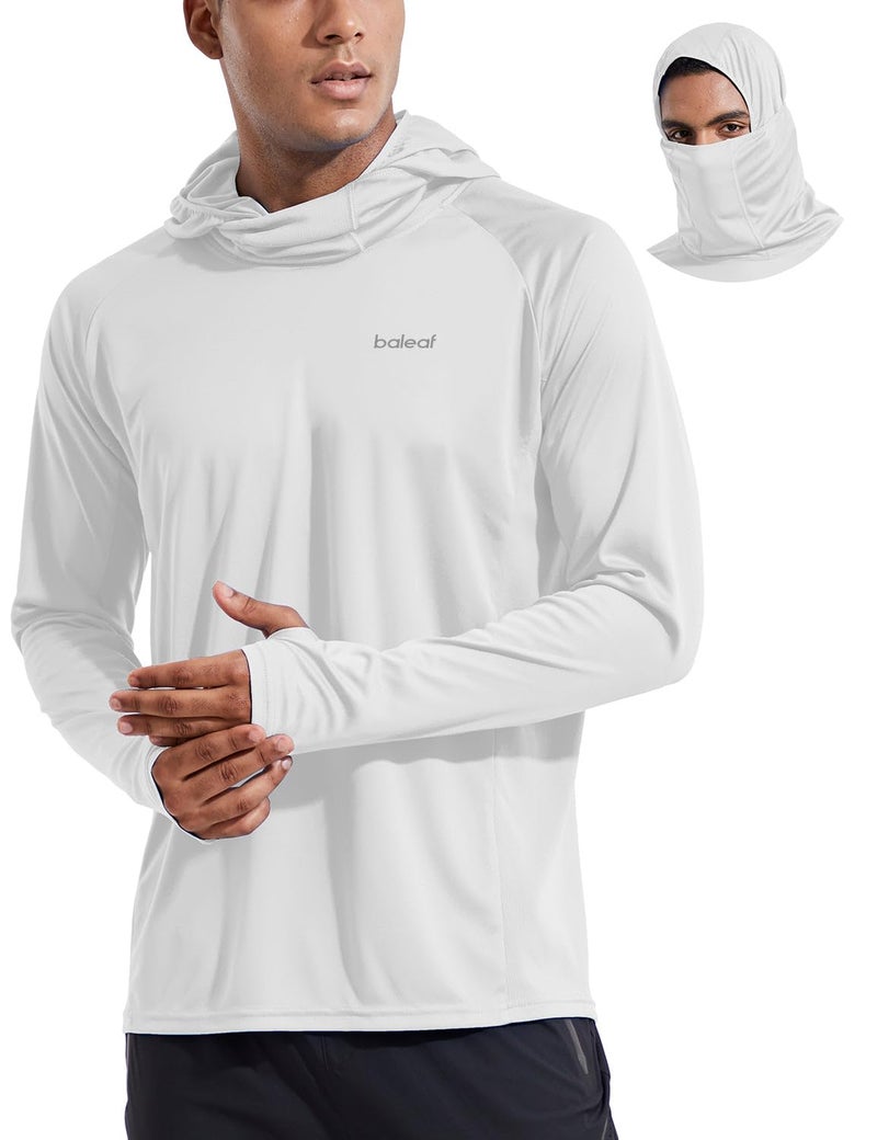 baleaf Men's Sun Protection Hoodie Shirt UPF 50+ Long Sleeve UV SPF T-Shirts with Mask Rash Guard Fishing Lightweight White Size L - Image 1