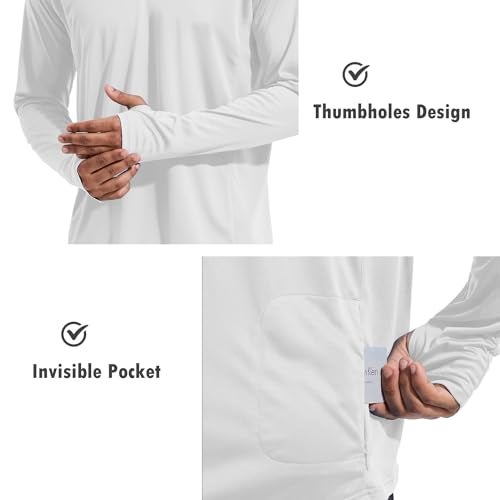 baleaf Men's Sun Protection Hoodie Shirt UPF 50+ Long Sleeve UV SPF T-Shirts with Mask Rash Guard Fishing Lightweight White Size L - Image 3