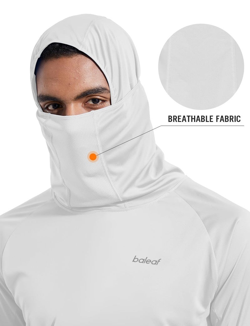 baleaf Men's Sun Protection Hoodie Shirt UPF 50+ Long Sleeve UV SPF T-Shirts with Mask Rash Guard Fishing Lightweight White Size L - Image 2