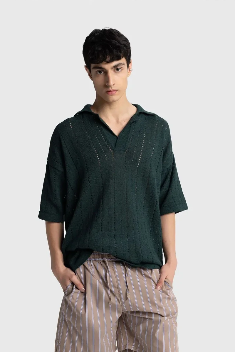 GIESTO Men's Relaxed Cotton Textured Polo T-Shirt