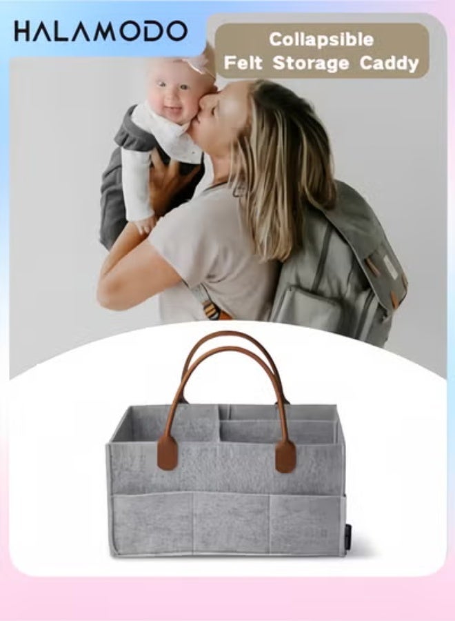 Halamodo Large Baby Diaper Caddy Organizer Eco-Friendly Felt Storage Basket with Adjustable Compartments Portable Baby Organizer for Nursery Car and Changing Table Perfect Baby Shower Gift