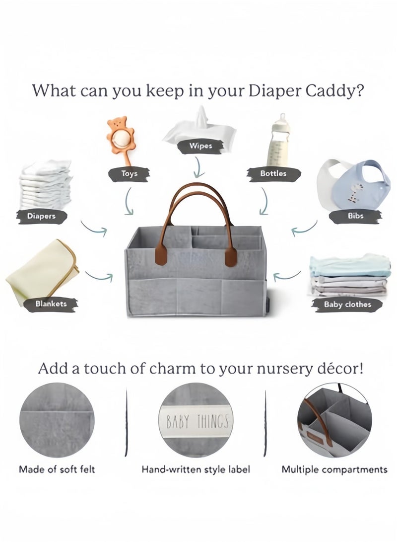 Halamodo Large Baby Diaper Caddy Organizer Eco-Friendly Felt Storage Basket with Adjustable Compartments Portable Baby Organizer for Nursery Car and Changing Table Perfect Baby Shower Gift - Image 4