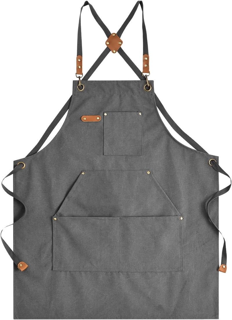 Aoomzoon Canvas Aprons for Men Chef Apron, Work Apron with Large Pockets - 16oz Heavy Duty Cross Back, BBQ, Cooking - Image 1