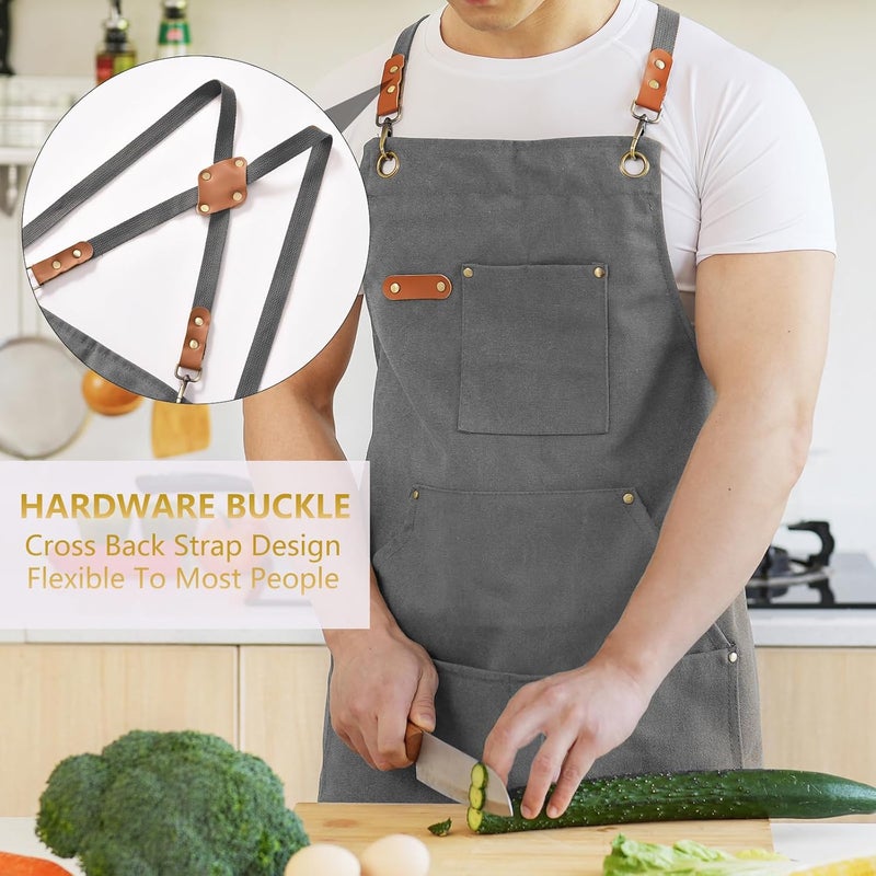 Aoomzoon Canvas Aprons for Men Chef Apron, Work Apron with Large Pockets - 16oz Heavy Duty Cross Back, BBQ, Cooking - Image 2