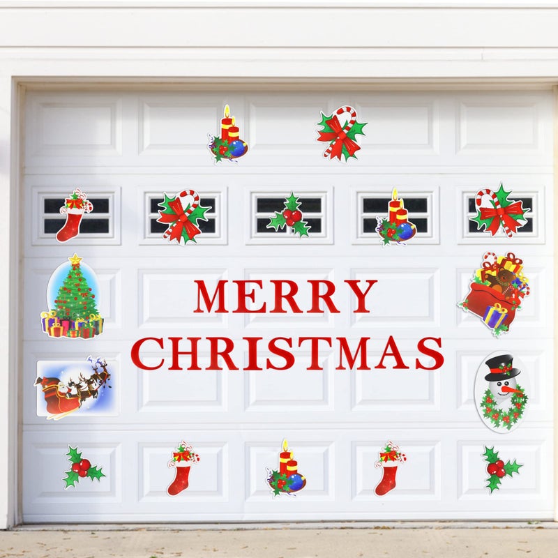 Merry Christmas Garage Door Magnets  30Pcs All in One Weather Resistant Christmas Garage Door Decorations Set for Holiday Decor
