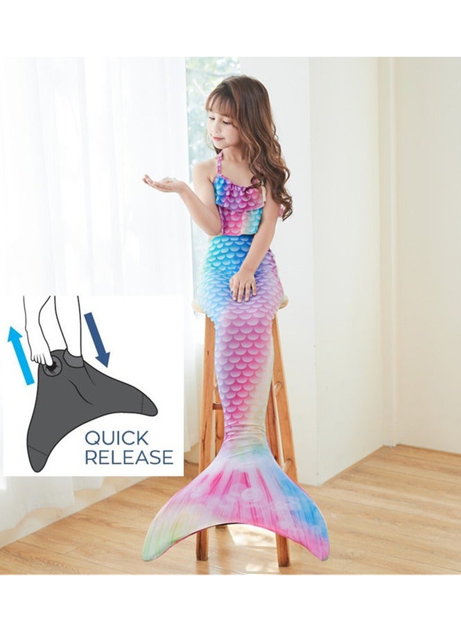 Generic Kids Mermaid Swimsuit Performance Three-Piece SetNeon (jacket + shorts + tail + flippers) Neon (jacket + shorts + tail + flippers)