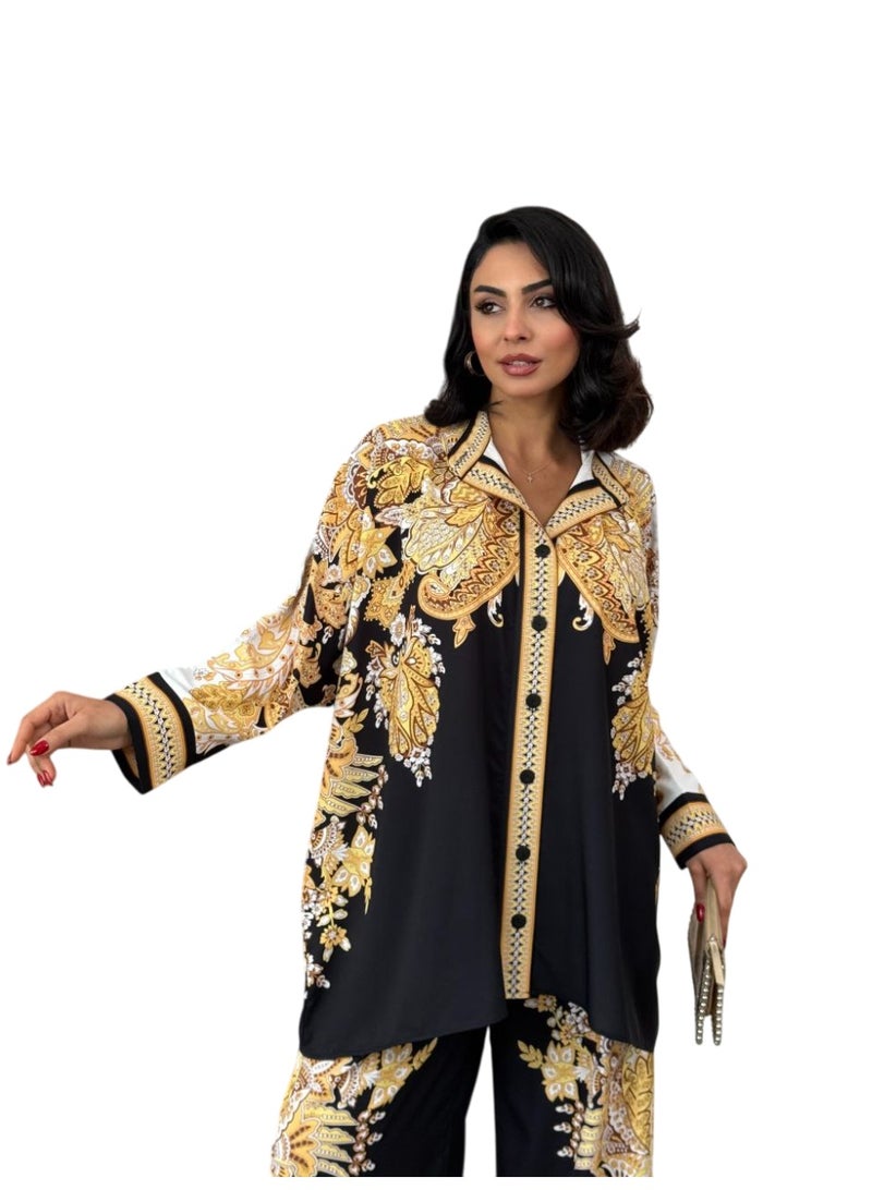 Well Elegant and eye-catching women's 2 piece tunic and trouser suit dress, proudly made in Turkey. Designed with authentic traditional patterns  - Image 3