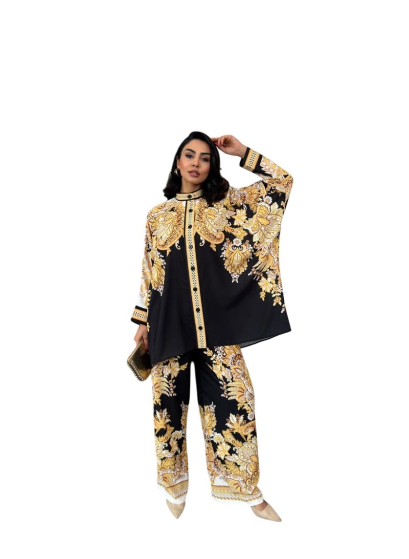 Well Elegant and eye-catching women's 2 piece tunic and trouser suit dress, proudly made in Turkey. Designed with authentic traditional patterns  - Image 4