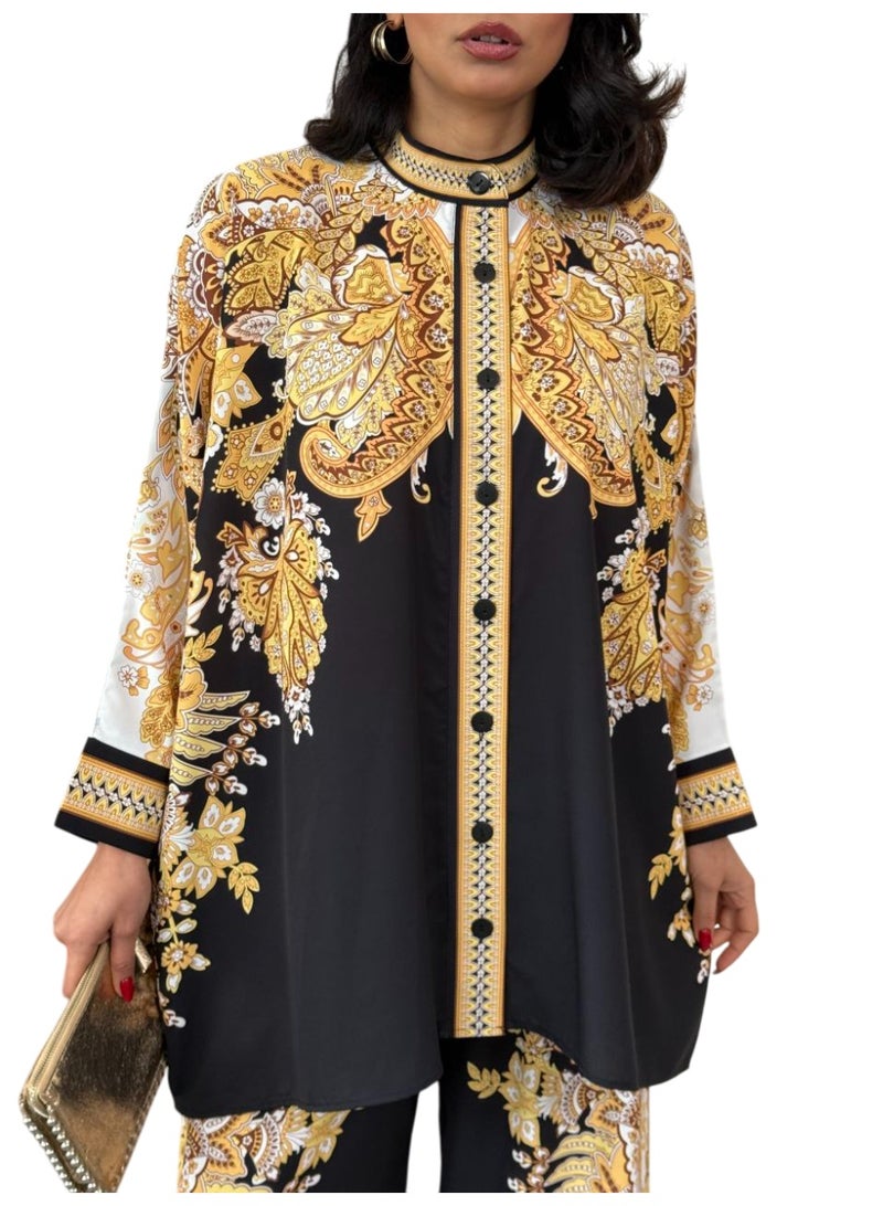 Well Elegant and eye-catching women's 2 piece tunic and trouser suit dress, proudly made in Turkey. Designed with authentic traditional patterns  - Image 1