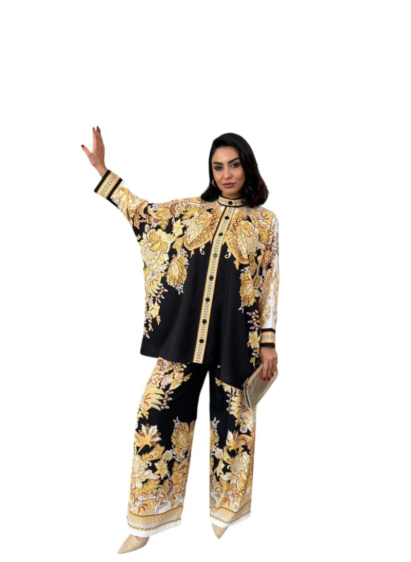 Well Elegant and eye-catching women's 2 piece tunic and trouser suit dress, proudly made in Turkey. Designed with authentic traditional patterns  - Image 2