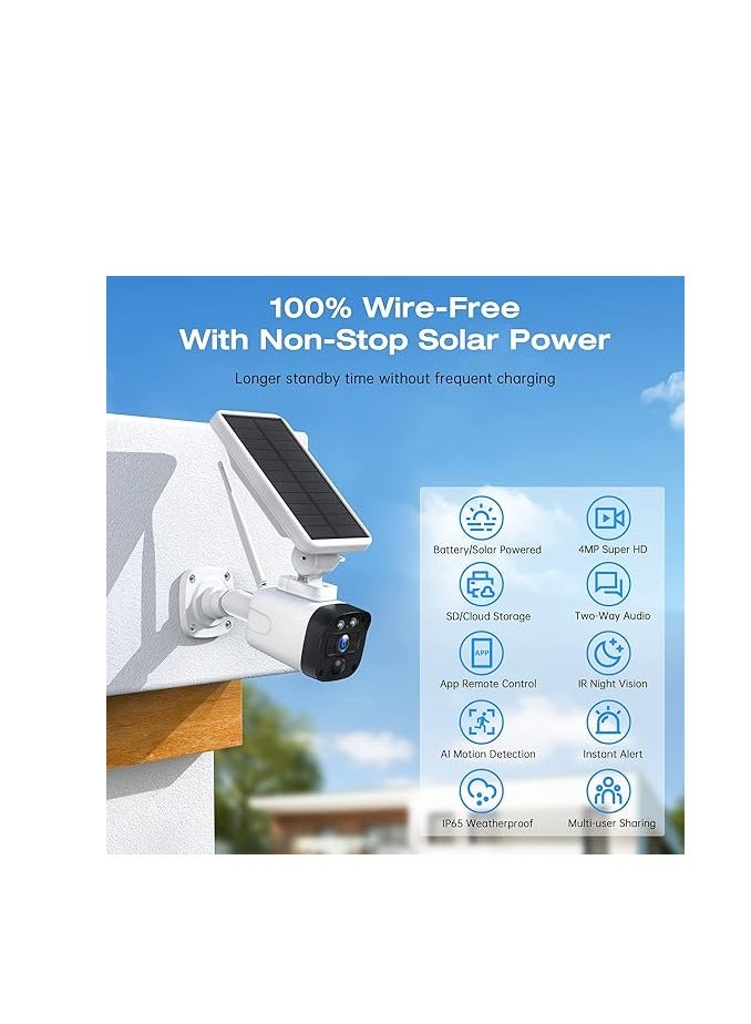 4MP Wireless Solar Outdoor Camera Kit with 2 External Batteries, Weatherproof, 2-Way Audio, Motion Detection for Home and Garden - Image 3