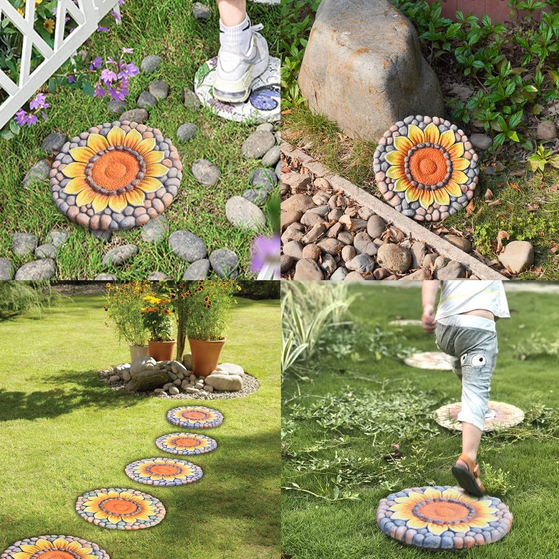 LC LCdecohome Sunflower Stepping Stones - Outdoor Garden Pavers for Walkway - Decorative Stones 9.5*9.5*0.7 Inch LC Lcdecohome - Image 4