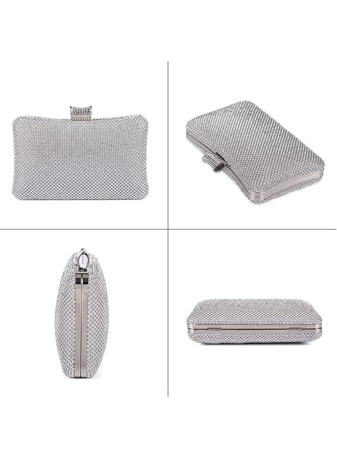 SHABILI Women Rhinestone Spacious Evening Bag Chain Banquet Clutch Bag, Ladies Bag Crossbody Multipocket Sparkling Envelope Shape Metal Frame Secure Zipper, for Teenager Youth Casual Party Travel (Silver) - Image 5