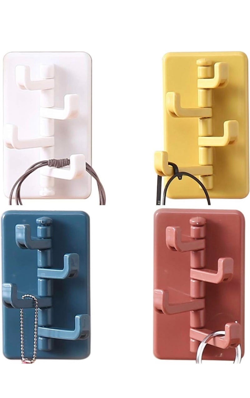 4pcs Adhesive Hooks, 3.7x2in Plastic 4-Hooks 180° Rotatable Seamless Wall Utility Hook Hanging for Home Kitchen Towel Bath Key, Multicolor - Image 2