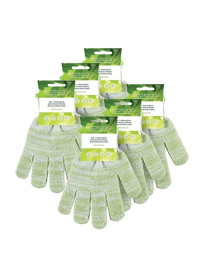 Ecotools Bath & Shower Gloves, Recycled Netting, Exfoliating, Gentle Cleansing for Whole Body, Use Before Self-Tanning, Removes Dry Skin, Dirt, & Impurities, Fits All Hands, 6 Pairs, 12 Gloves Total - Image 1