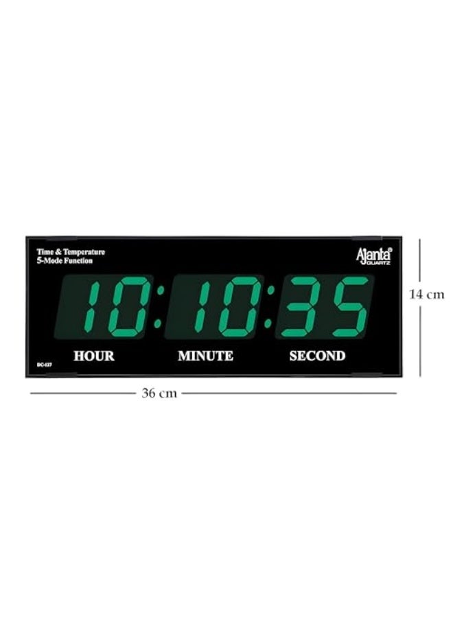 Ajanta Quartz Digital Wall Clock – Green LED Display – 41.9 x 20.3 x 10.2 cm – Stylish Digital Timepiece for Home, Office, Living Room & Study (Model 127-Green) - Image 2