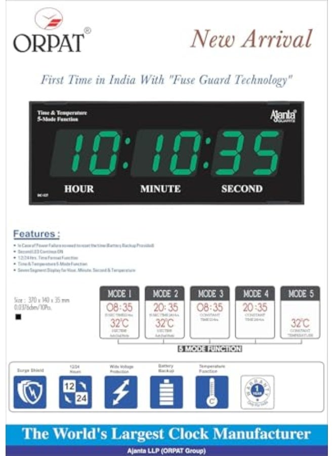 Ajanta Quartz Digital Wall Clock – Green LED Display – 41.9 x 20.3 x 10.2 cm – Stylish Digital Timepiece for Home, Office, Living Room & Study (Model 127-Green) - Image 3