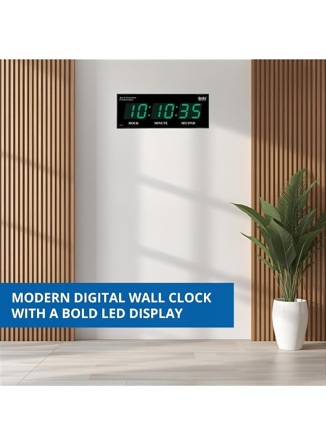 Ajanta Quartz Digital Wall Clock – Green LED Display with Battery Backup, Electric Powered, Accurate Quartz Timekeeping – Modern Plastic Wall Clock for Home & Office (Model 127-Green) - Image 3