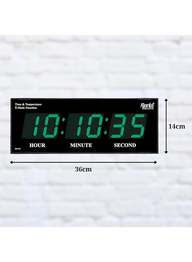 Ajanta Quartz Digital Wall Clock – Green LED Display with Battery Backup, Electric Powered, Accurate Quartz Timekeeping – Modern Plastic Wall Clock for Home & Office (Model 127-Green) - Image 2