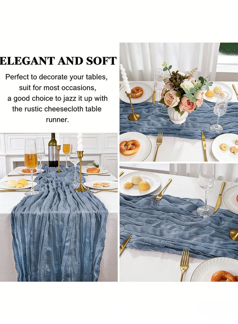 Hello Hi Elegant Boho Cheesecloth Table Runner, Rustic Gauze Wedding Table Decor, Translucent Sheer Tablecloth for Reception, Party, and Bridal Shower Decorations - Blue - Image 5