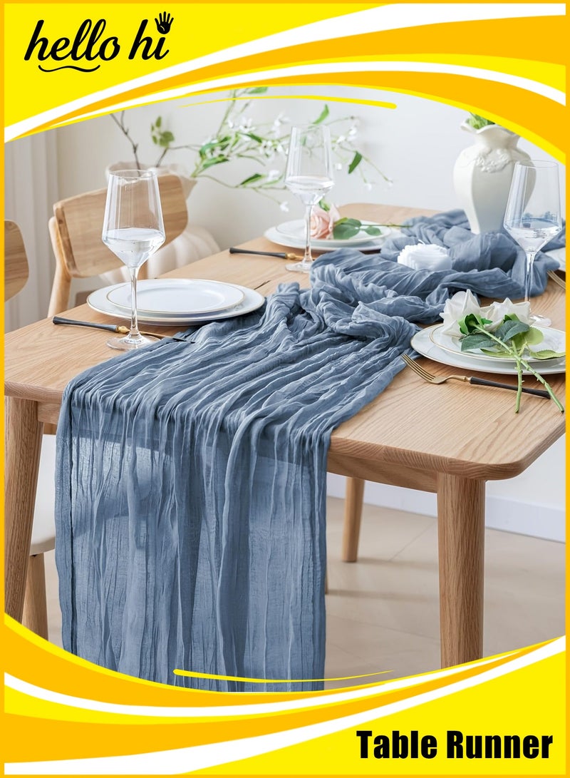 Hello Hi Elegant Boho Cheesecloth Table Runner, Rustic Gauze Wedding Table Decor, Translucent Sheer Tablecloth for Reception, Party, and Bridal Shower Decorations - Blue - Image 1