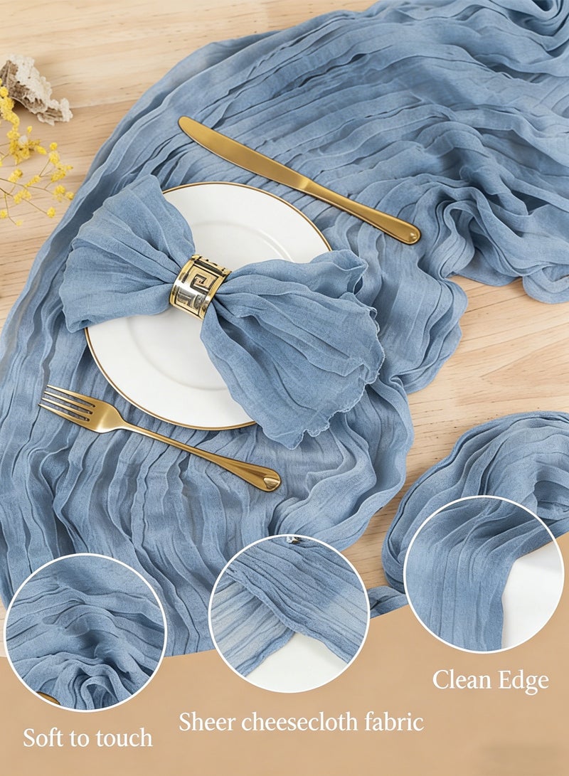 Hello Hi Elegant Boho Cheesecloth Table Runner, Rustic Gauze Wedding Table Decor, Translucent Sheer Tablecloth for Reception, Party, and Bridal Shower Decorations - Blue - Image 2