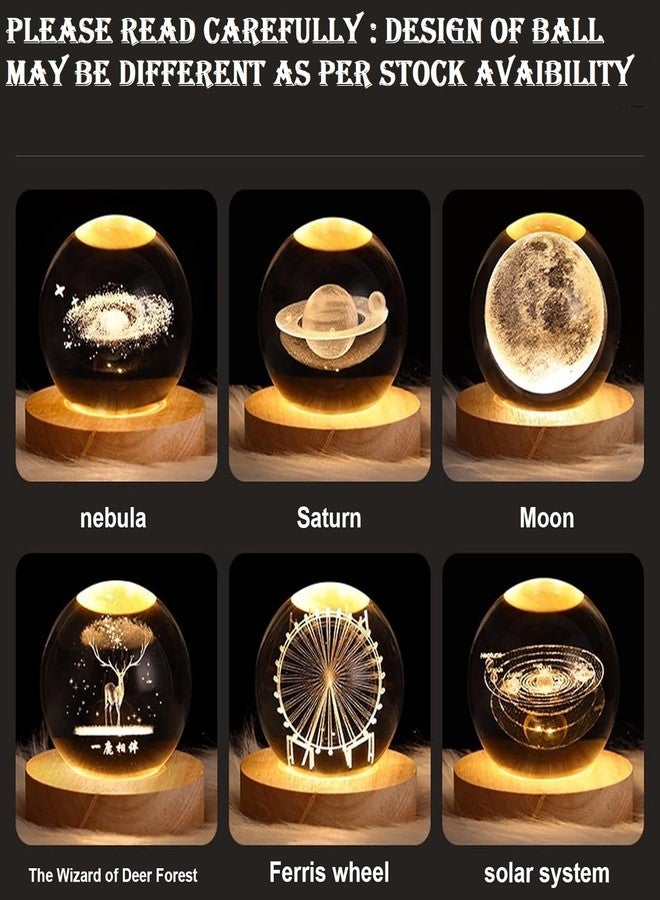 VELOCIOUS® 3D Flower Crystal Ball Night Lamp, Creative Engraved LED Light, USB Table Wooden Crystal for Home Office Decoration Birthday Gift Adults (Flower)(Warm White) - Image 2
