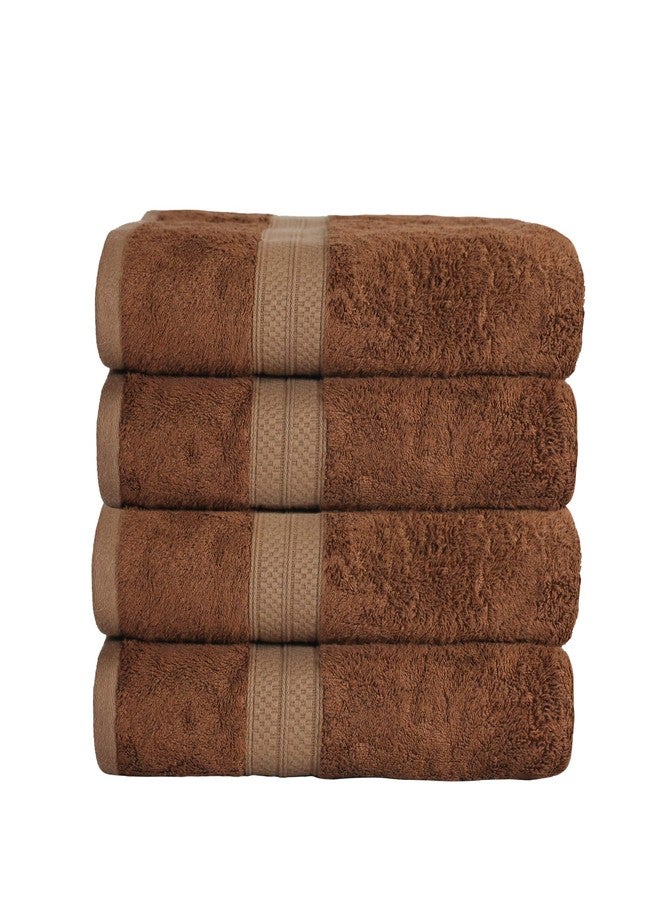 Superior Bath Towel Set, Rayon from Bamboo Cotton Blend, Ideal for Bathroom, Guest Bathroom, and Beach, Modern Style with Solid Dobby Border, Includes 4 Pieces; Bath Towels, Cocoa - Image 1