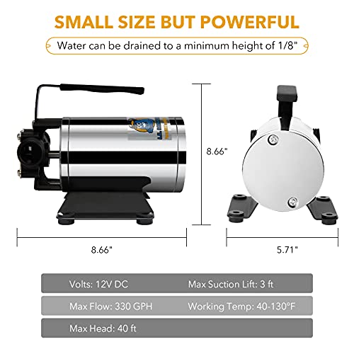 LilMonster Water Transfer Pump 12V 330GPH, LilMonster Auto Portable Electric Utility Water Pump Self-Primingwith Suction Hose Kit - Image 3