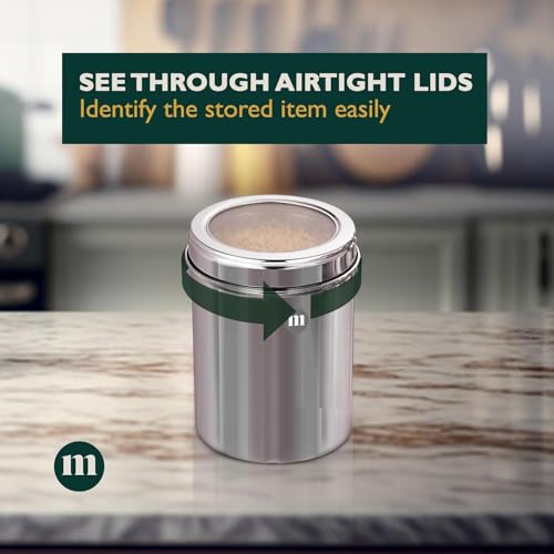 MARU Stainless Steel Approx. 1 Kg Containers For Kitchen Storage Set of 3 pcs (1250ml each), Multipurpose Storage Box for Kitchen, Durable Jar Container with See-Through Lid - Image 3