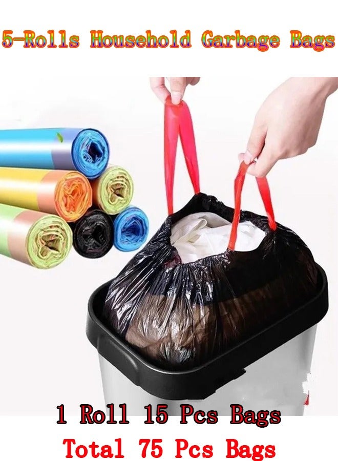 5-Rolls Household Garbage Bags,Garbage Can Plastic Bag,Drawstring Portable Classification Bag for Home Kitchen/Office/Hotels/Schools - Image 1