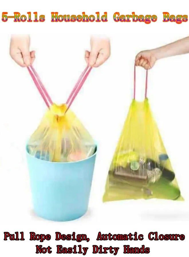 5-Rolls Household Garbage Bags,Garbage Can Plastic Bag,Drawstring Portable Classification Bag for Home Kitchen/Office/Hotels/Schools - Image 2