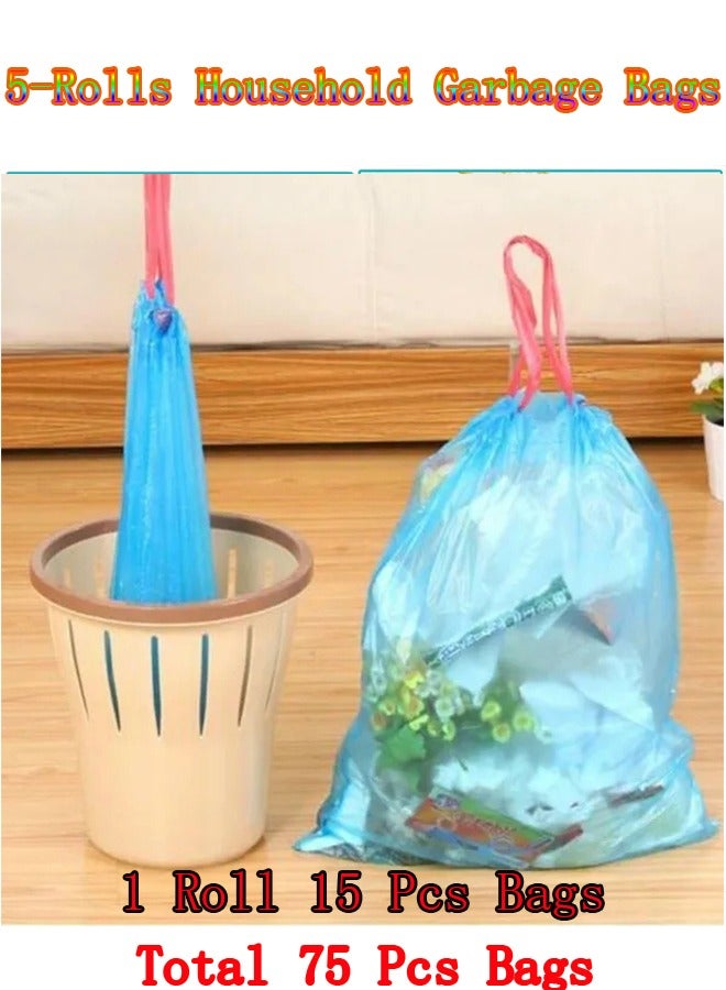 5-Rolls Household Garbage Bags,Garbage Can Plastic Bag,Drawstring Portable Classification Bag for Home Kitchen/Office/Hotels/Schools - Image 5