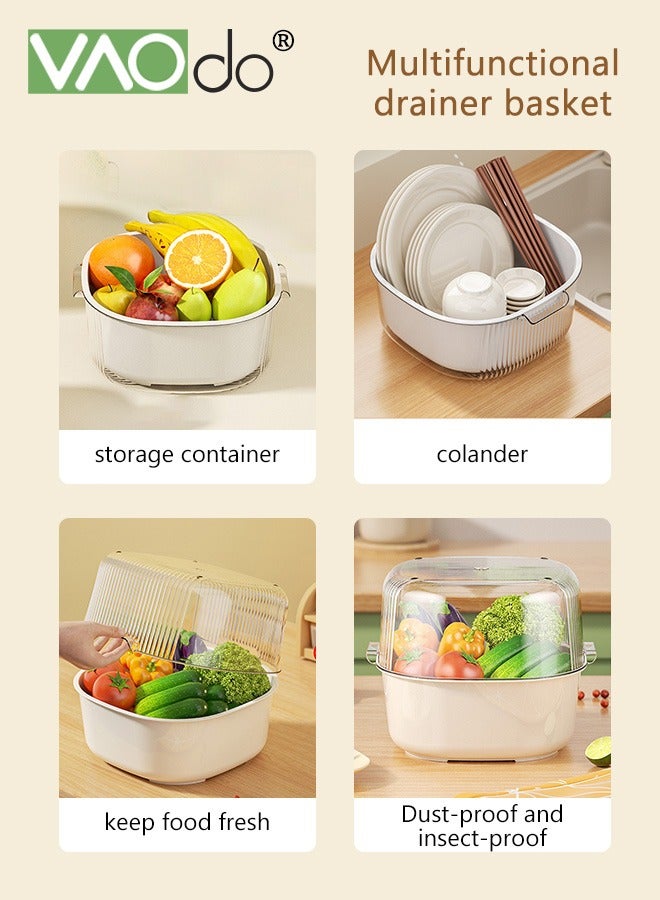VAOdo 3PCS Double-layer Drain Basket, Multifunctional Kitchen Drain Colander Set, Detachable Plastic Food Basket Kitchen Essential Utensil White - Image 3