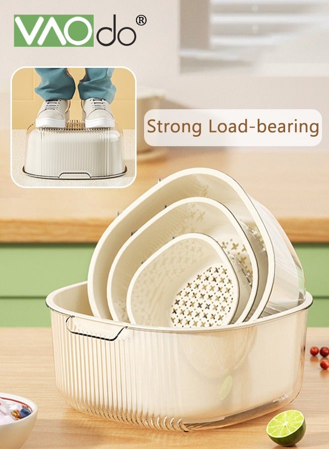 VAOdo 3PCS Double-layer Drain Basket, Multifunctional Kitchen Drain Colander Set, Detachable Plastic Food Basket Kitchen Essential Utensil White - Image 2