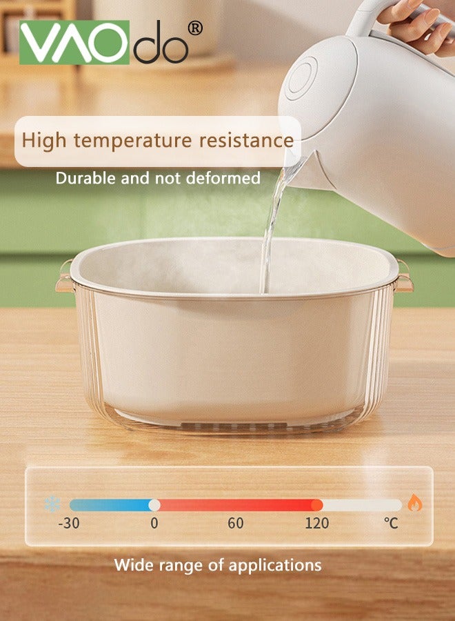 VAOdo 3PCS Double-layer Drain Basket, Multifunctional Kitchen Drain Colander Set, Detachable Plastic Food Basket Kitchen Essential Utensil White - Image 5