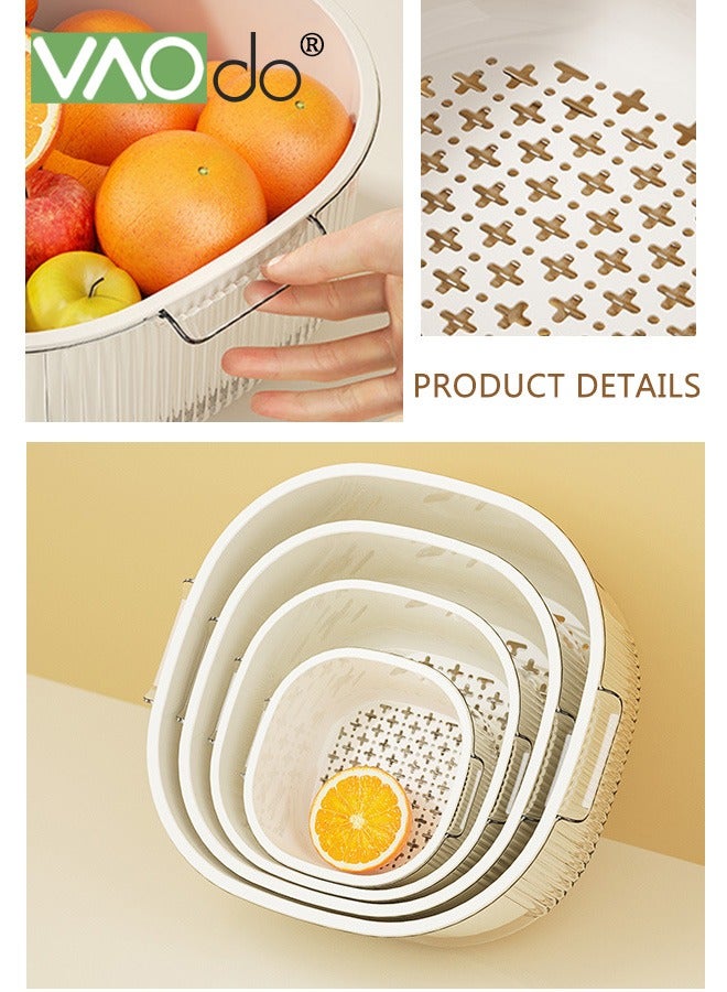 VAOdo 3PCS Double-layer Drain Basket, Multifunctional Kitchen Drain Colander Set, Detachable Plastic Food Basket Kitchen Essential Utensil White - Image 4