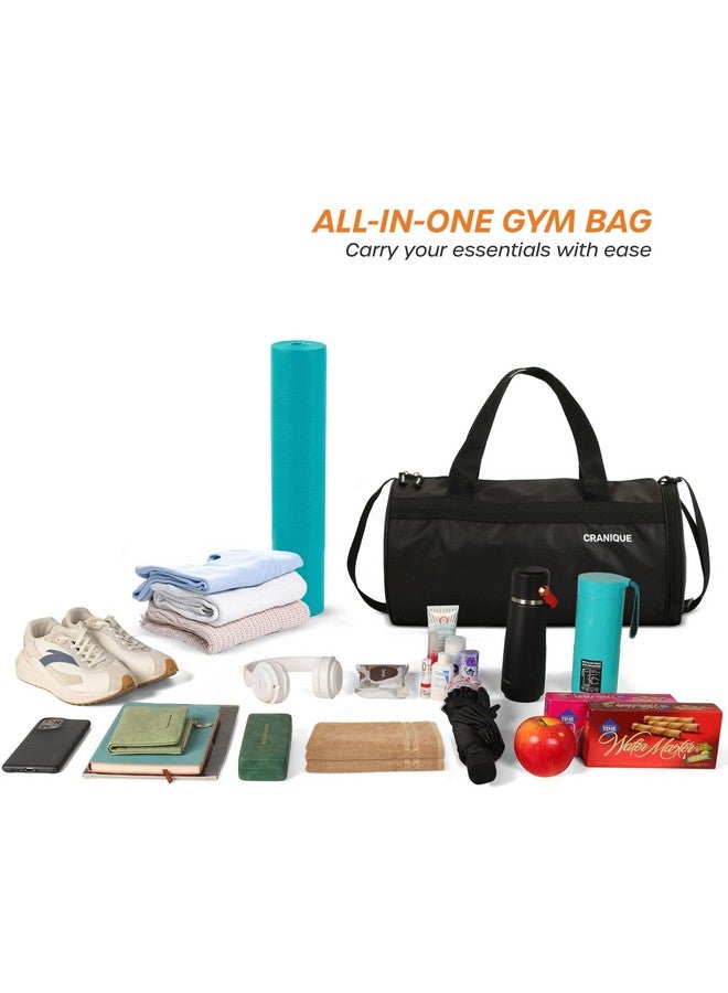 Cranique Duffle Gym Bag with Shoe Compartment & Yoga Mat Holder Shoulder Strap for Men & Women | Sports Bag | Kit Bag (QGB1-Black) - Image 5