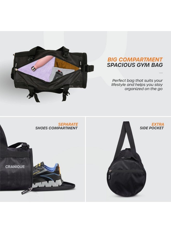 Cranique Duffle Gym Bag with Shoe Compartment & Yoga Mat Holder Shoulder Strap for Men & Women | Sports Bag | Kit Bag (QGB1-Black) - Image 4