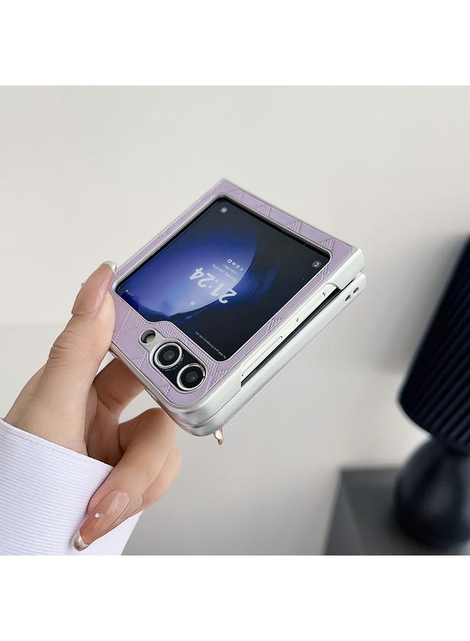 S-TOP Case For Samsung Galaxy Z Flip3 5G Pearlescent Paint Diamond Shaped Checkered Leather Phone Case - Image 4