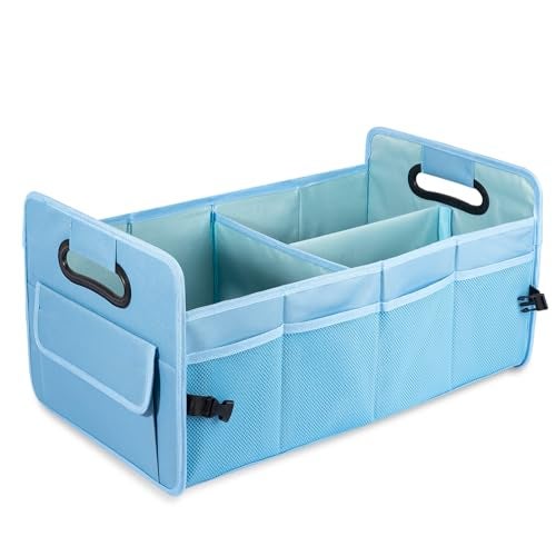JiatuA Car Trunk Organizer Car Organizers and Storage Collapsible Multi Compartment Container Box Adjustable Car Accessories for SUV Sedan Truck Standard Size Light Blue