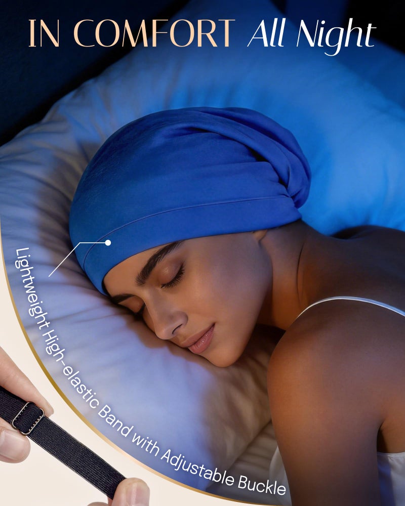 OLESILK 100% Mulberry Silk Bonnet for Sleeping Women, No Frizzy Hair Bonnet for Women&Men, Real Silk, Not Satin Ocean Blue - Image 5