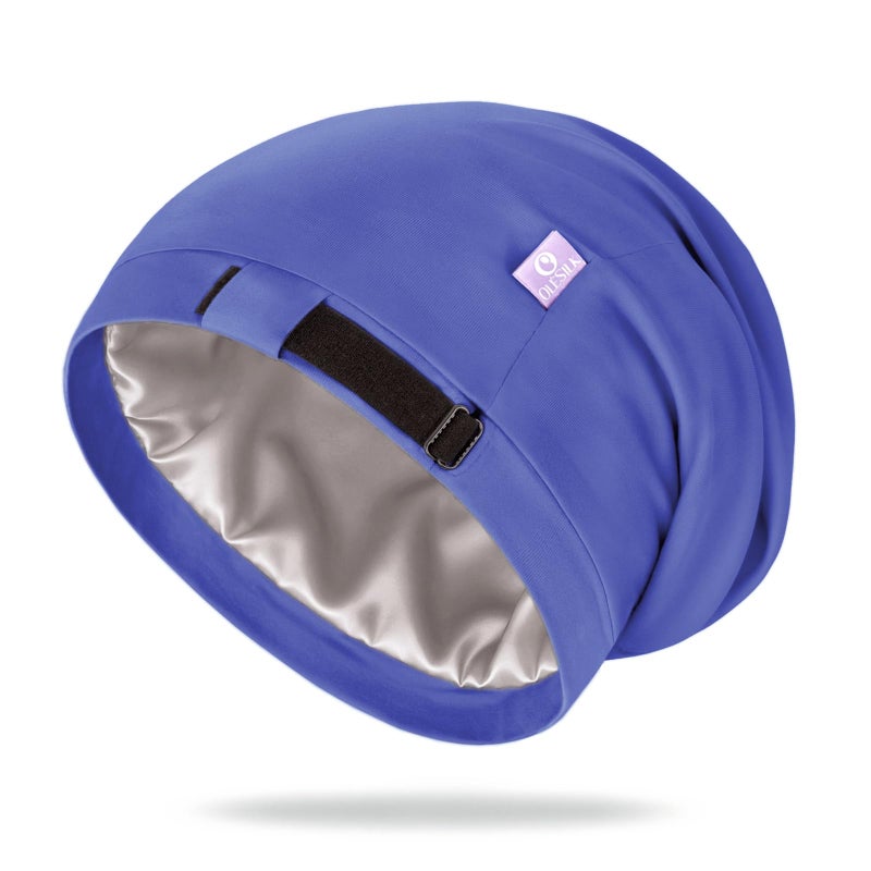 OLESILK 100% Mulberry Silk Bonnet for Sleeping Women, No Frizzy Hair Bonnet for Women&Men, Real Silk, Not Satin Ocean Blue - Image 1