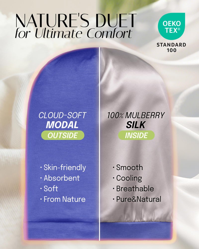 OLESILK 100% Mulberry Silk Bonnet for Sleeping Women, No Frizzy Hair Bonnet for Women&Men, Real Silk, Not Satin Ocean Blue - Image 2