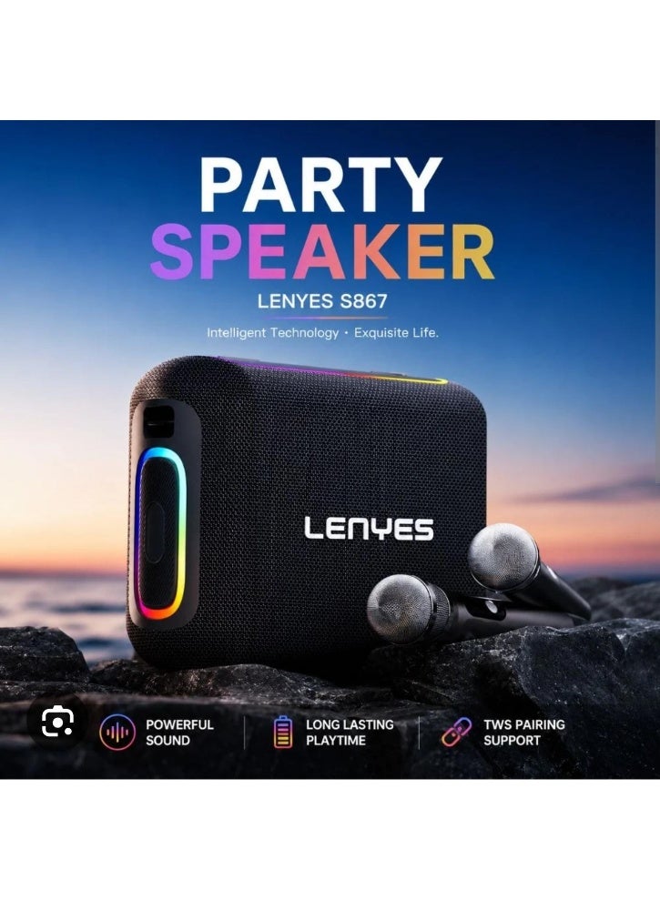 LENYES S867 Portable Party Speaker with Microphones, 8000mAh Battery - Image 2