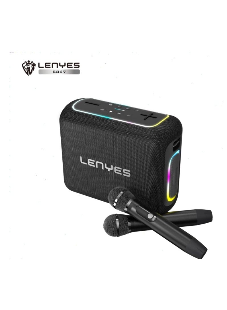 LENYES S867 Portable Party Speaker with Microphones, 8000mAh Battery - Image 1