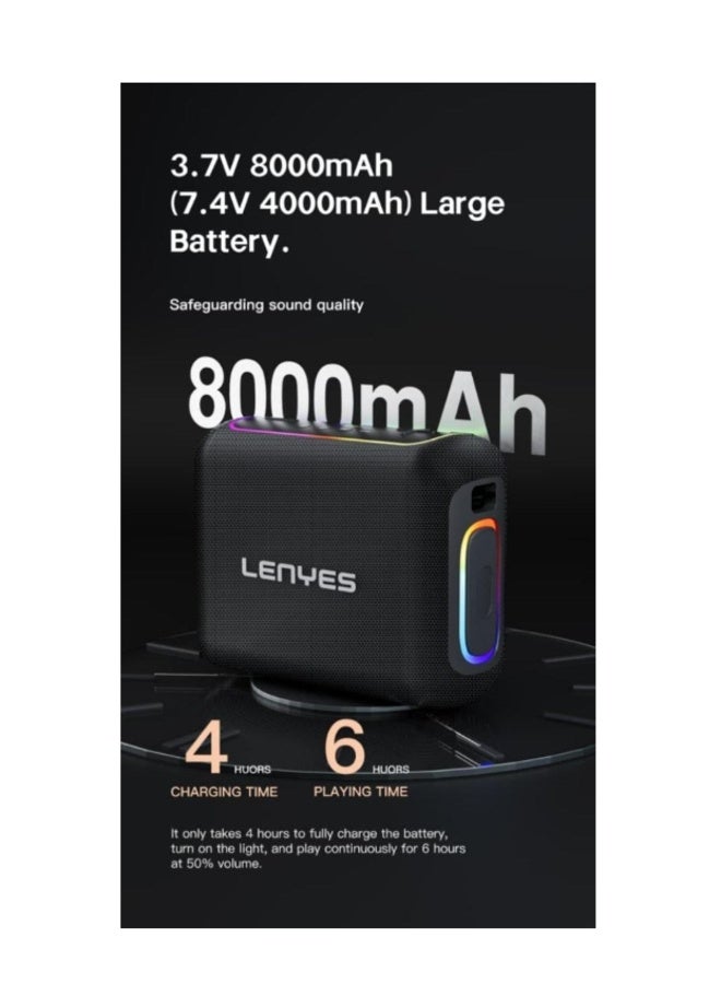 LENYES S867 Portable Party Speaker with Microphones, 8000mAh Battery - Image 3