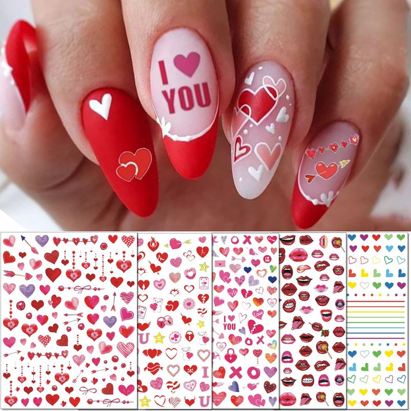TailaiMei TailaiMei 12 Sheets Valentines Day Nail Decals Stickers SelfAdhesive Nail Art Decorations Design for kiss Love Hug 1080Pcs