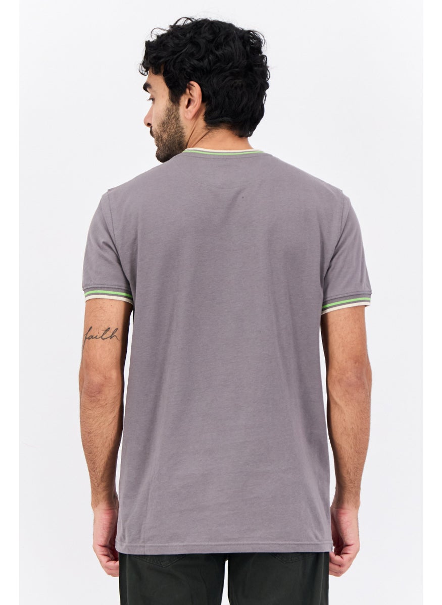 CROSSHATCH Men Crew Neck Short Sleeves Brand Logo  T-Shirt, Grey Combo  - Image 3
